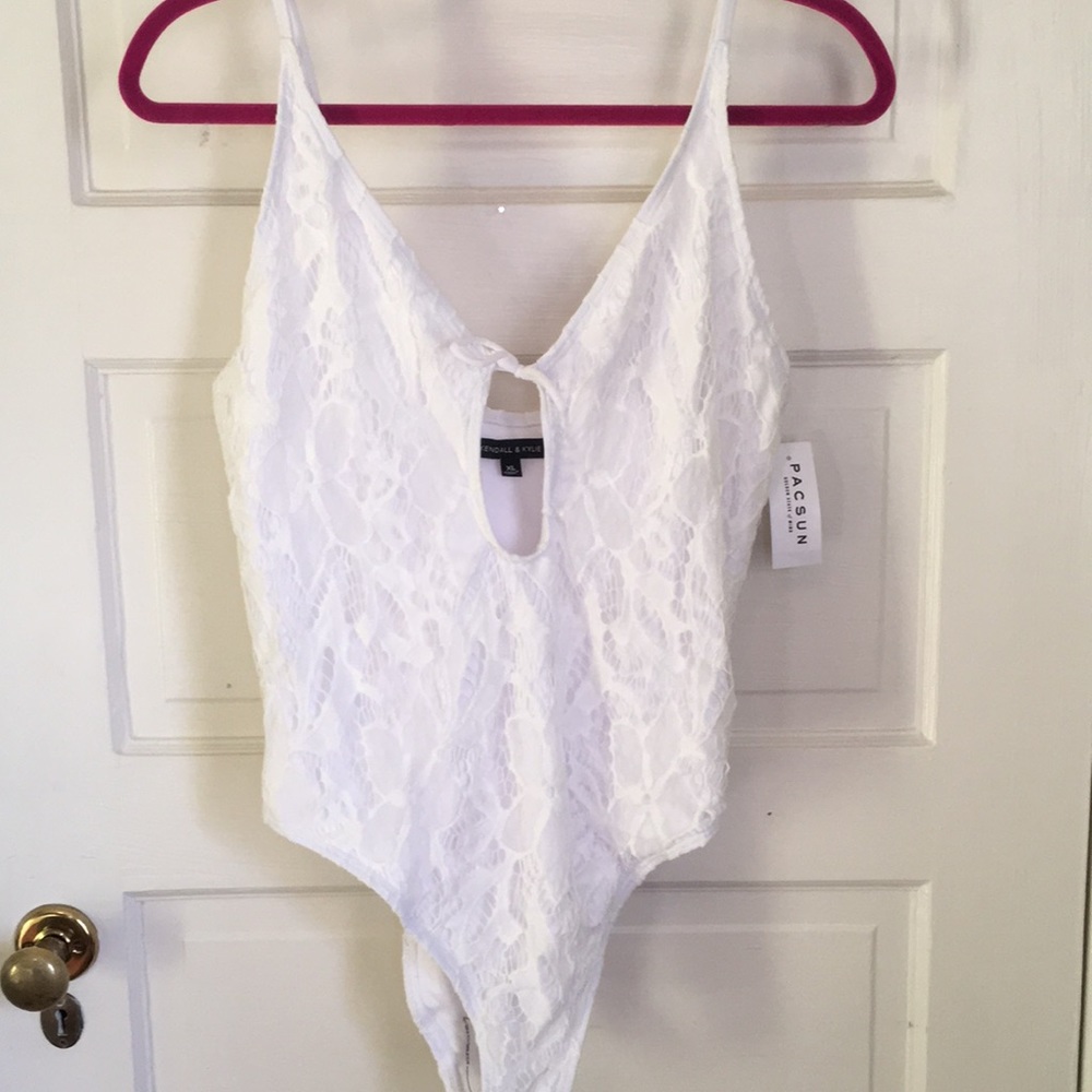 White lace one piece swimsuit